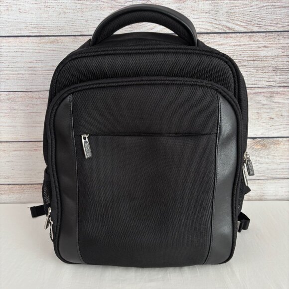 Kenneth Cole Reaction Backpack Laptop Canvas Slim Black Bag - Picture 1 of 14